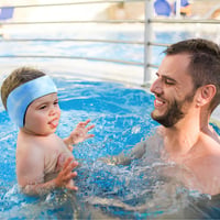HeySplash detská plavecká čelenka s neoprénovou ochranou uší, veľkosť S, vzor modré vlny, pružná vodoodolná plavecká čelenka so suchým zipsom pre deti 7