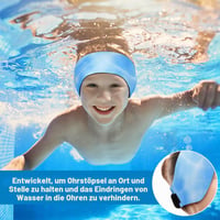 HeySplash detská plavecká čelenka s neoprénovou ochranou uší, veľkosť S, vzor modré vlny, pružná vodoodolná plavecká čelenka so suchým zipsom pre deti 3