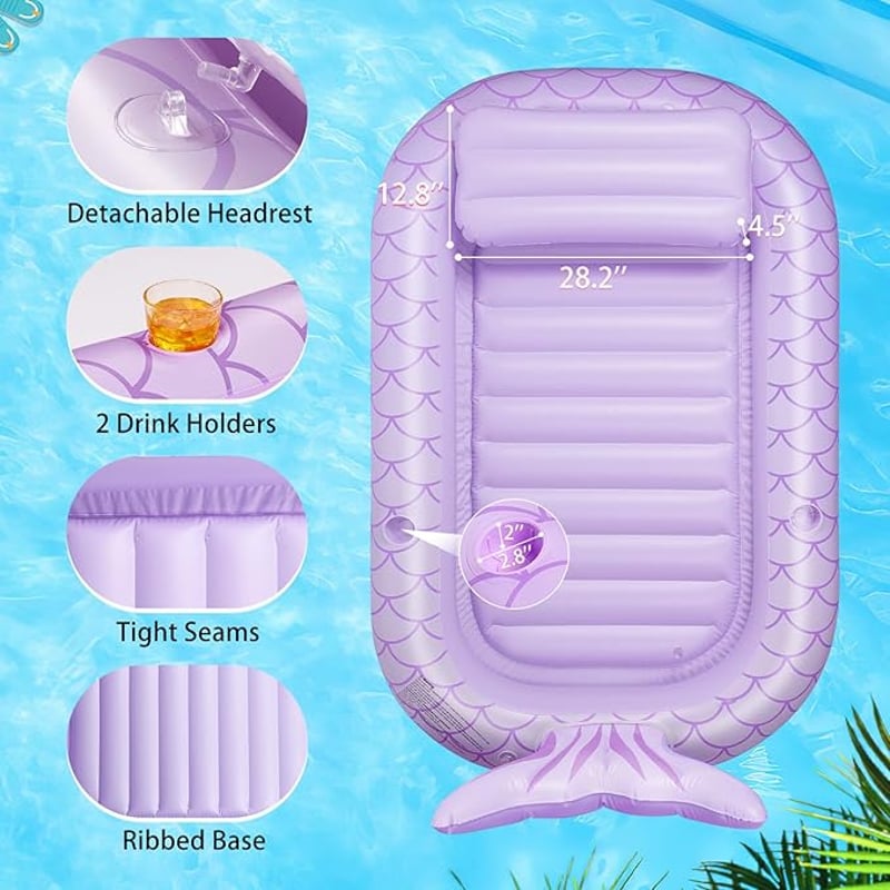 HeySplash Sellő Felfújható Matrac Pohártartóval Strand Úszógumi - Pink Leaf-XL