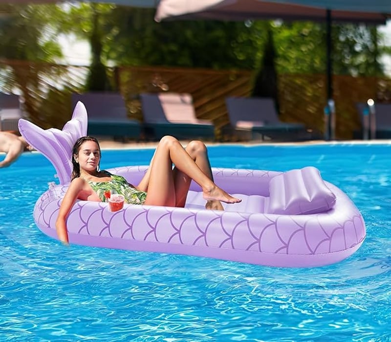 HeySplash Sellő Felfújható Matrac Pohártartóval Strand Úszógumi - Pink Leaf-XL