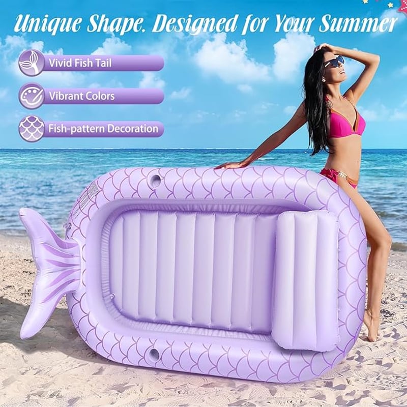 HeySplash Sellő Felfújható Matrac Pohártartóval Strand Úszógumi - Pink Leaf-XL