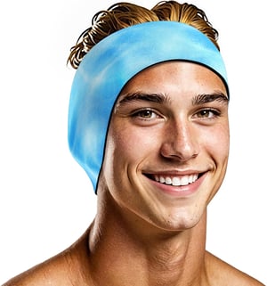 Bandă de înot din neopren HeySplash cu suport pentru dopuri de urechi - val albastru - mărimea L