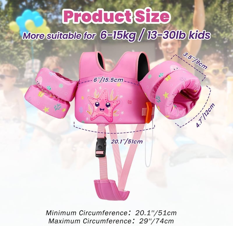 HeySplash úszógumi gyerekeknek, állítható vállpánttal, 13-30 kg-ig, 2-6 éves korig