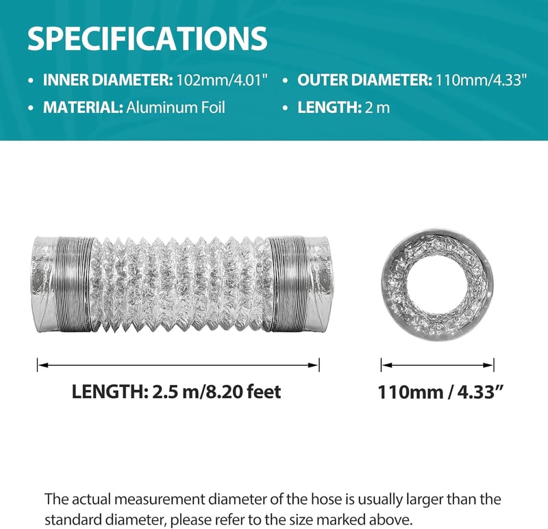 HG Power 100mm alumínium flexibilis légcsatorna 2m hosszú csatornacső