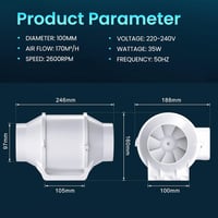 HG Power 100mm Csatornaventilátor 230V Csendes Fürdőszoba Konyha Garázs Szellőztetés - φ4inch / 100mm 3