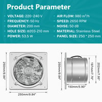 HG Power 200 mm-es odsávací ventilátor, 980 m³/h, so spätnou klapkou, s EU zástrčkou, do kuchyne, kúpeľne, garáže, pivnice - strieborný 4