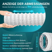 HG Power odsávacia hadica, priemer 150 mm, dĺžka 5 m, flexibilné PVC hliníkové vetracie potrubie, zvukovo izolované, biela hliníková flexibilná hadica pre pestovateľské stany, sušičky a mobilné klimatizácie 2