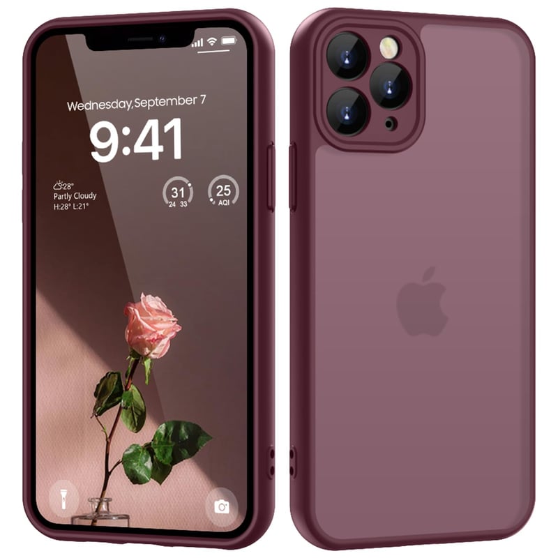 HGH kryt na iPhone 11 Pro, kompletná ochrana fotoaparátu, nárazuvzdorný, odolný proti poškriabaniu, matný priesvitný zadný kryt, tmavočervený, 5,8-palcový