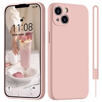 HGH silikónový kryt na iPhone 13 s remienkom na krk, ružový, s výstelkou z mikrovlákna, odolný voči poškriabaniu, tenká ochrana celého telefónu, 6,1 palca 1