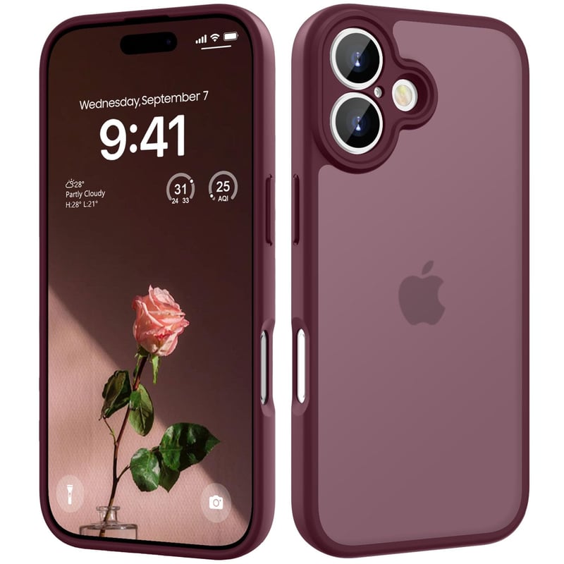 Husă HGH pentru iPhone 16 Plus, carcasă de protecție de culoare roșu închis