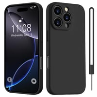 Silikónový kryt HGH pre iPhone 16 Pro s remienkom na krk, tenká celoplošná ochrana s podšívkou z mikrovlákna, ochranné puzdro odolné proti poškriabaniu, 6,3 palca, čierny 1