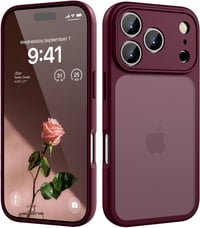 HGH iPhone 17 Pro ütésálló tok teljes kameravédelemmel, matt áttetsző hátlap - sötétvörös 1
