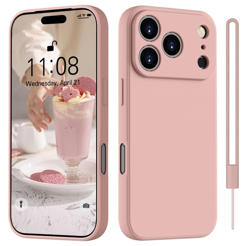 Silikónový kryt HGH pre iPhone 17 Pro Max s popruhom na krk – ružový