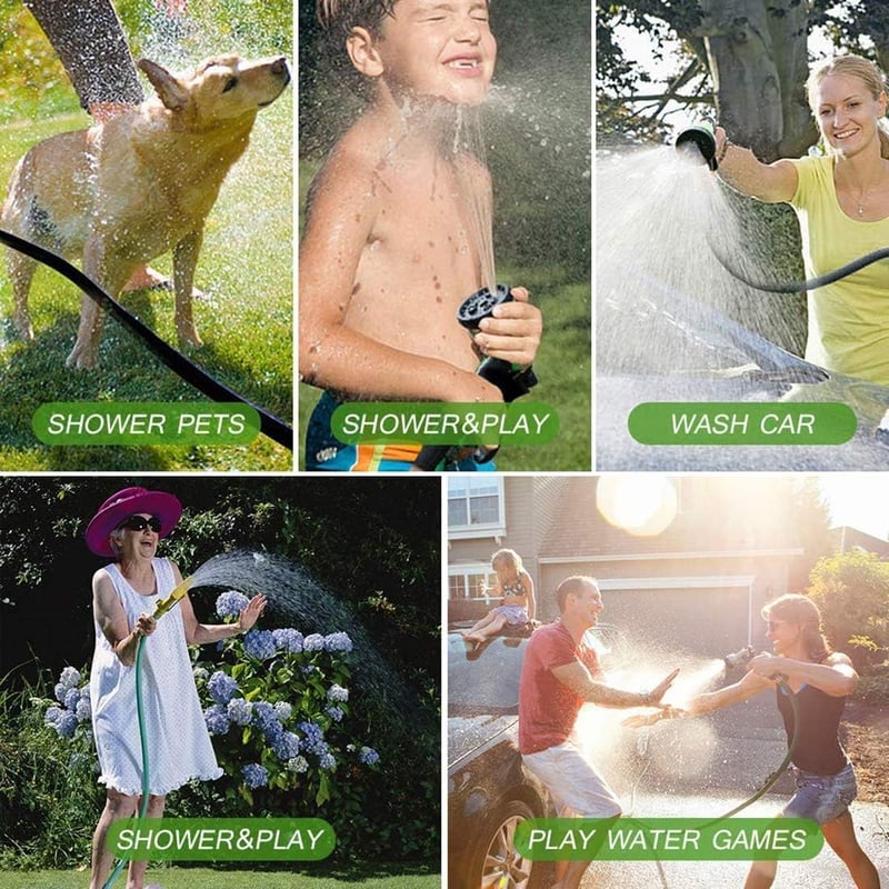 HGLCM Bővíthető Kerti Locsolótömlő 8-Funkciós Szórópisztollyal - 15m Zöld Flexibilis Magic Hose, Szivárgásmentes, Könnyű Tárolás