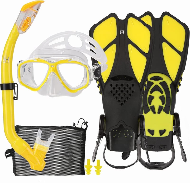 HH HHAO Sport gyerek snorkel szett uszonnyal, 180° panorámamaszk - M-es méret