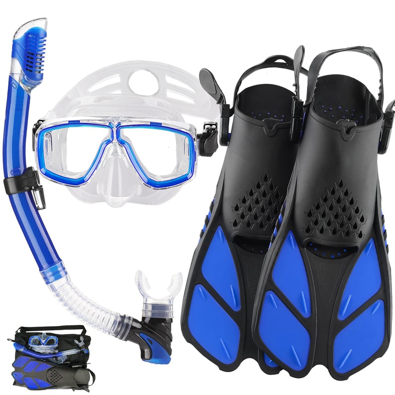 Set Snorkeling HH HHAO pentru Adulți cu Labe de Înot, Labe Scurte Reglabile, Mască de Scufundări, Tub de Snorkel Dry Top și Geantă, Dimensiune de Călătorie