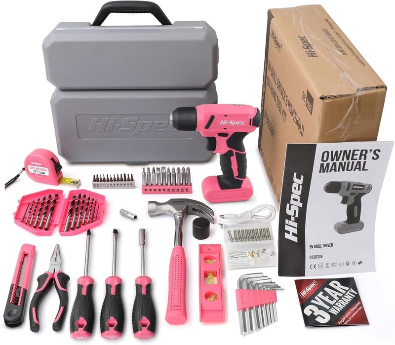 Hi-Spec 8V Akkus Fúró Szerszámkészlet Otthoni Javításhoz - 58-tlg, Pink-58 Pieces