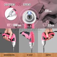 Hi-Spec Akkumulátoros Csavarhúzó Rózsaszín 3.6V Lítium-ion Bit Készlettel 180 RPM Vezeték Nélküli Elektromos Csavarozó 4