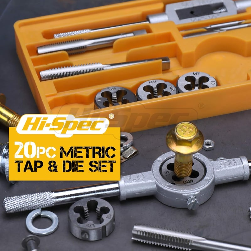 Hi-Spec M3-M12 Metrikus Menetfúró és Menetmetsző Készlet 20 Részes Ötvözött Acél Kézi Szerszám Készlet Fémhez