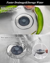 Hibbent 3 az 1-ben Mosogató Dugó Rozsdamentes Acél Szűrővel, Univerzális Lefolyó Zárószelep Konyhai Mosogatóhoz 22mm Mélységhez 2