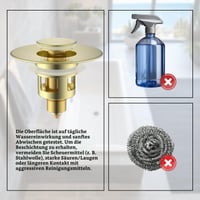 Univerzálna vyskakovacia (pop-up) umývadlová zátka Hibbent (25-46 mm) so sitkom, mosadz, stláčacia – brúsené zlato 9