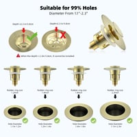 Univerzálna vyskakovacia (pop-up) umývadlová zátka Hibbent (25-46 mm) so sitkom, mosadz, stláčacia – brúsené zlato 8