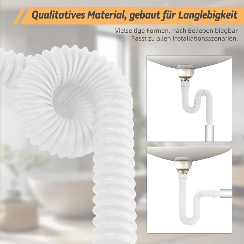 Hibbent Rugalmas Lefolyócső Acélhuzal Erősítéssel, G1 1/4" és G1 1/2" Csatlakozáshoz, Szagcsapda Konyha és Fürdőszoba