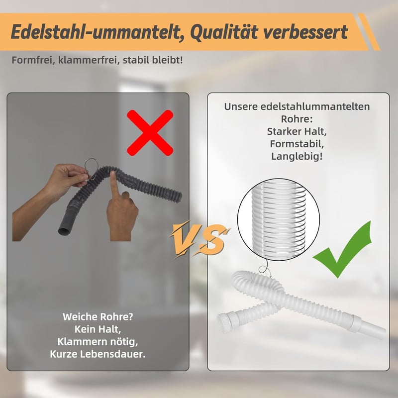 Hibbent Rugalmas Lefolyócső Acélhuzal Erősítéssel, G1 1/4" és G1 1/2" Csatlakozáshoz, Szagcsapda Konyha és Fürdőszoba