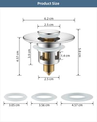 Hibbent Univerzális Lefolyódugó 25-46mm, Réz Nyomógombos Mosogató Dugó, Ezüst Színű Lefolyószűrő Fürdőszoba Konyha 2