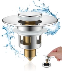 Hibbent Univerzális Lefolyódugó 25-46mm, Réz Nyomógombos Mosogató Dugó, Ezüst Színű Lefolyószűrő Fürdőszoba Konyha 1