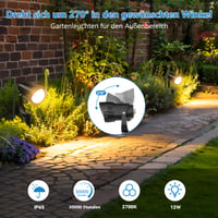 HIBOITEC 12W vonkajšie záhradné bodové svietidlo, 4 ks vodotesných LED svetiel s bodcom do zeme a 1,5 m káblom, 2700K teplá biela, záhradné osvetlenie pre dvor, chodník a terasu 2