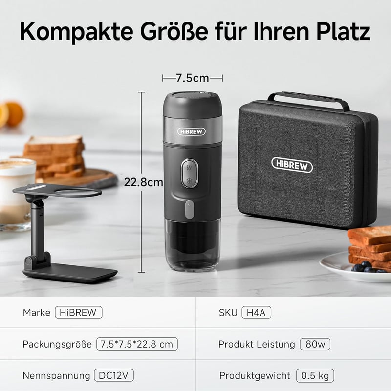 HIBREW H4A 3 az 1-ben Hordozható Kávéfőző Autóba, 12V Eszpresszó Készítő Nes* Kapszulához, DG* és Őrölt Kávéhoz, 60ml, Kempingezéshez, Utazá