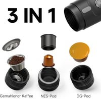 HIBREW H4A 3 az 1-ben Hordozható Kávéfőző Autóba, 12V Eszpresszó Készítő Nes* Kapszulához, DG* és Őrölt Kávéhoz, 60ml, Kempingezéshez, Utazá 2