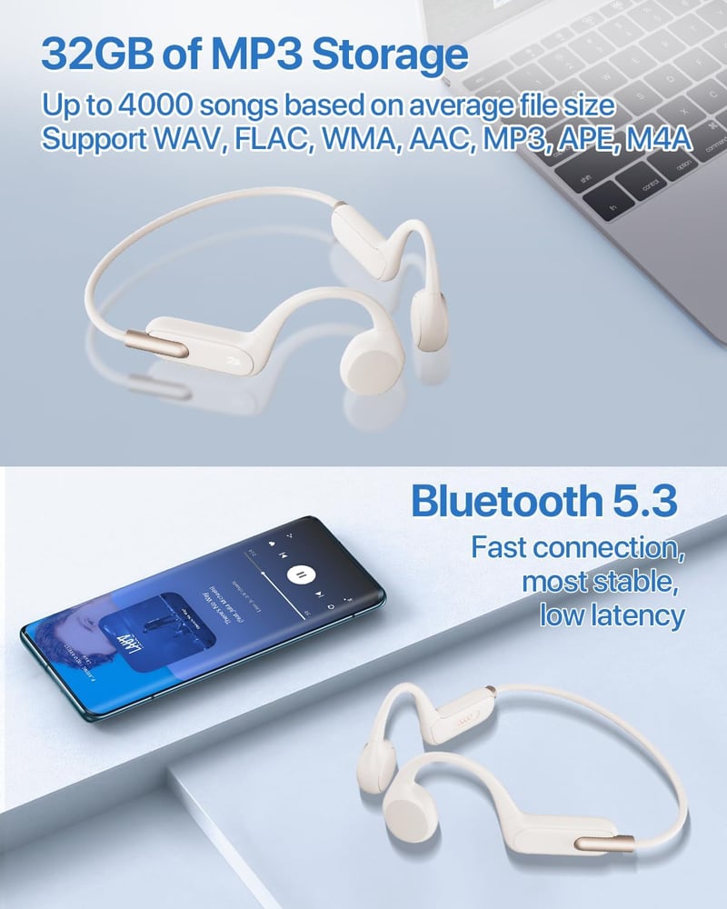 HIFI WALKER T10 Air Bluetooth 5.3 Csontvezetéses Fülhallgató IPX8 Vízálló Úszáshoz