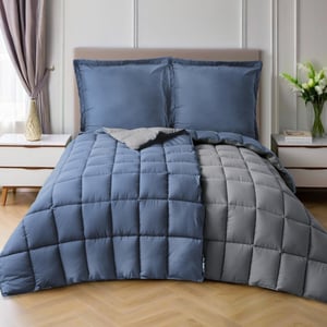 HIG set posteljine od 4 dijela – 2x prošiveni poplun 135x200 cm i 2x jastučnica 80x80 cm, OEKO-TEX, alternativno punjenje 1300 g, plava