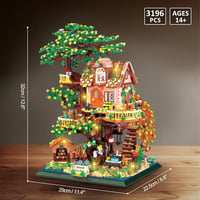 HIGH GODO LED Világítású Virágos Faház Építőkészlet - 3196 Darabos Mikroépítő Szett Kerttel, Növényekkel, Állatokkal - Kreatív Ajándék  7