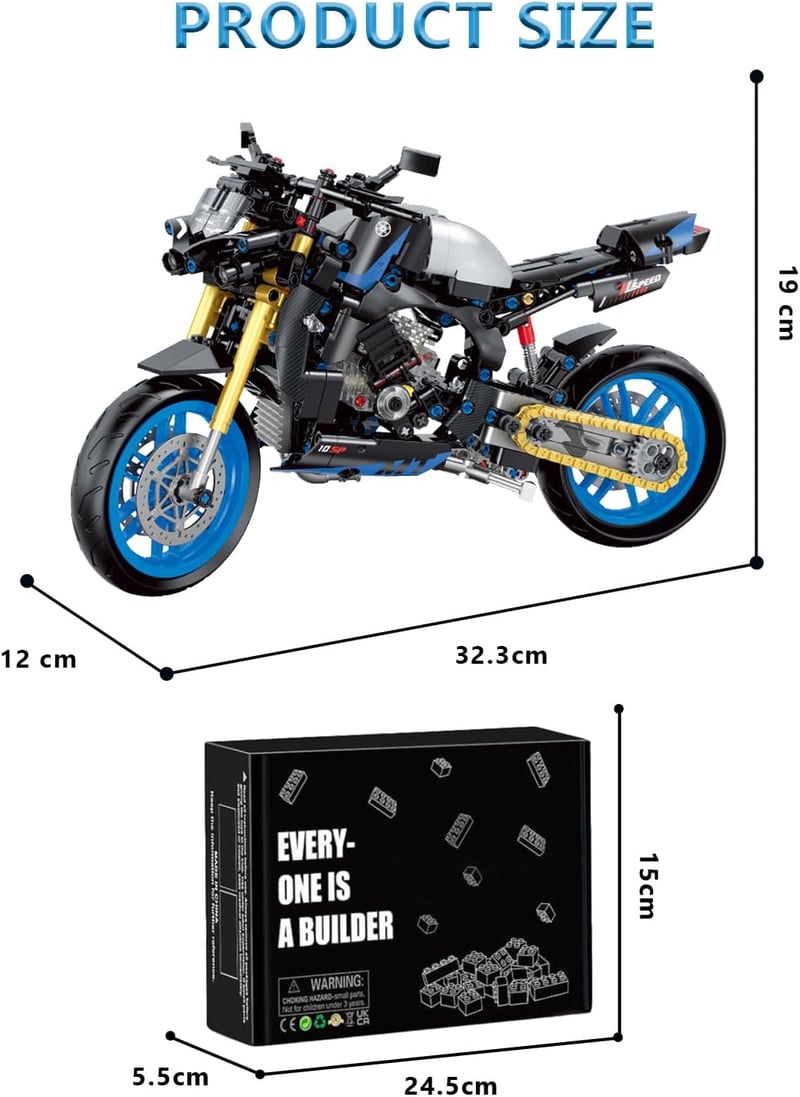 HIGH GODO Technik Motorkerékpár Építőkészlet, 638 Darabos, 1:8 Méretarányú Modell, Kék TM40 Motor, Ajándék 6-12+ Éves Fiúknak és Felnőttekne