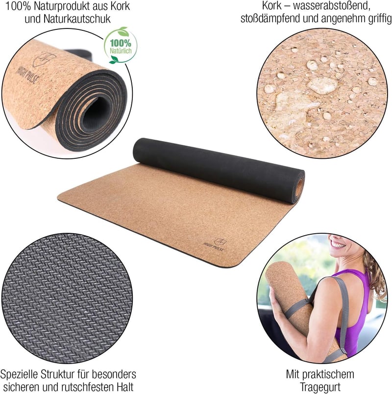 High Pulse Yoga Mat Parafából és Gummiból, Természetes, Csúszásmentes Edzőszőnyeg Jógához és Pilateshez