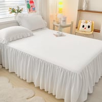 Cuvertură de pat Highdi 140x200 cm, Volan elastic din bumbac alb, cu lungimea de 40 cm, rezistentă la șifonare și decolorare 1
