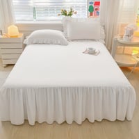 Cuvertură de pat Highdi 140x200 cm, Volan elastic din bumbac alb, cu lungimea de 40 cm, rezistentă la șifonare și decolorare 4