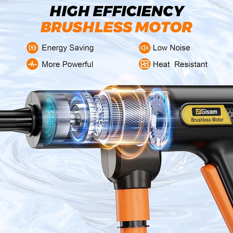 Highsam Akkumulátoros Magasnyomású Mosó 943 PSI - 2x4000mA Akkumulátorral, Habszóróval, 6-az-1-ben Fejjel és 180° Forgatható Szórófejjel Tis