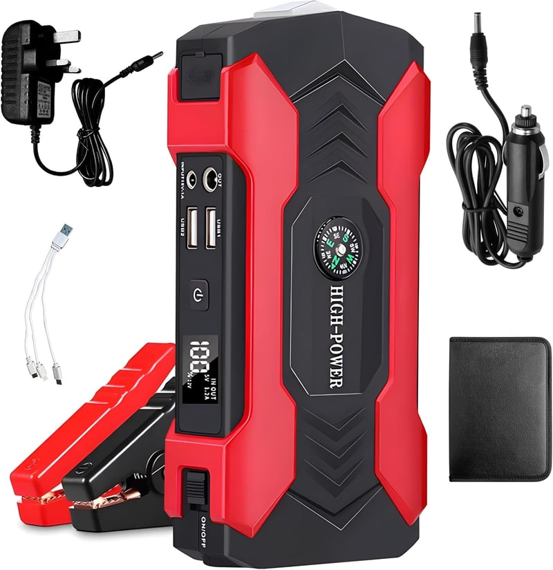 Higoom Autós Bikázó 1500A - Hordozható Akkumulátor Indító 6.0L Benzines/4.0L Dízel Járművekhez, LED Lámpával, Powerbank Funkcióval
