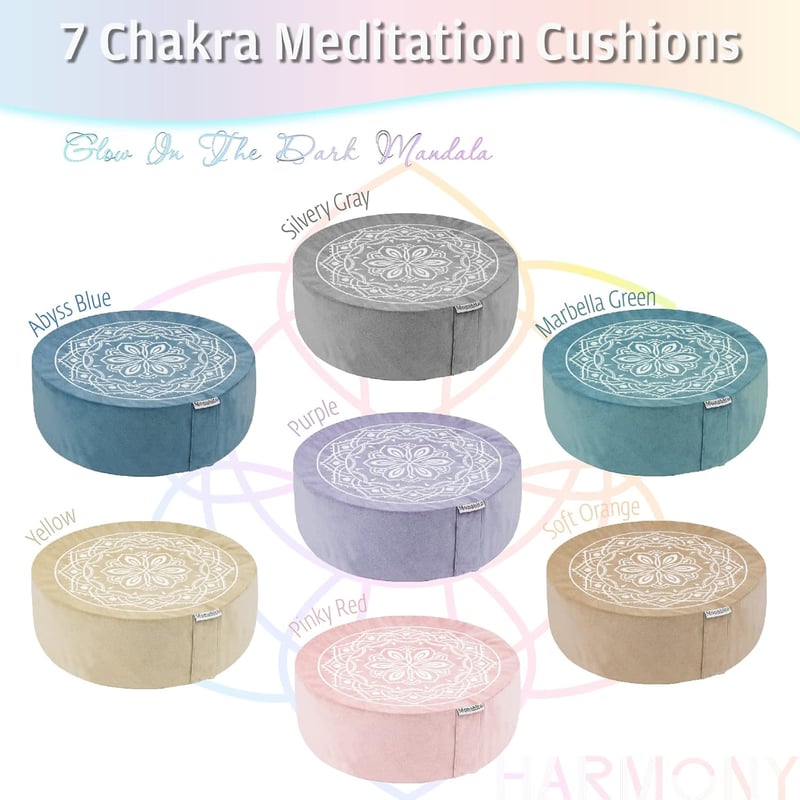 Hihealer Meditációs Párna Bársony Huzattal és Memory Foam-mal - Kényelmes Jóga Ülőpárna Hajdinahéj Töltettel, Narancs, 40x40x13 cm
