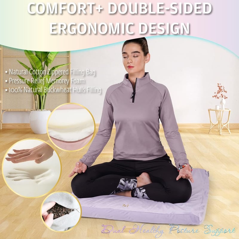 Hihealer Meditációs Párna Bársony Huzattal és Memory Foam-mal - Kényelmes Jóga Ülőpárna Hajdinahéj Töltettel, Narancs, 40x40x13 cm
