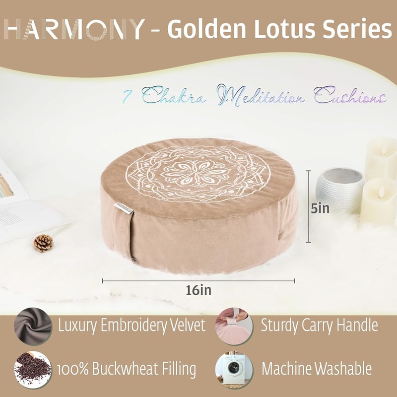 Hihealer Meditációs Párna Bársony Huzattal és Memory Foam-mal - Kényelmes Jóga Ülőpárna Hajdinahéj Töltettel, Narancs, 40x40x13 cm