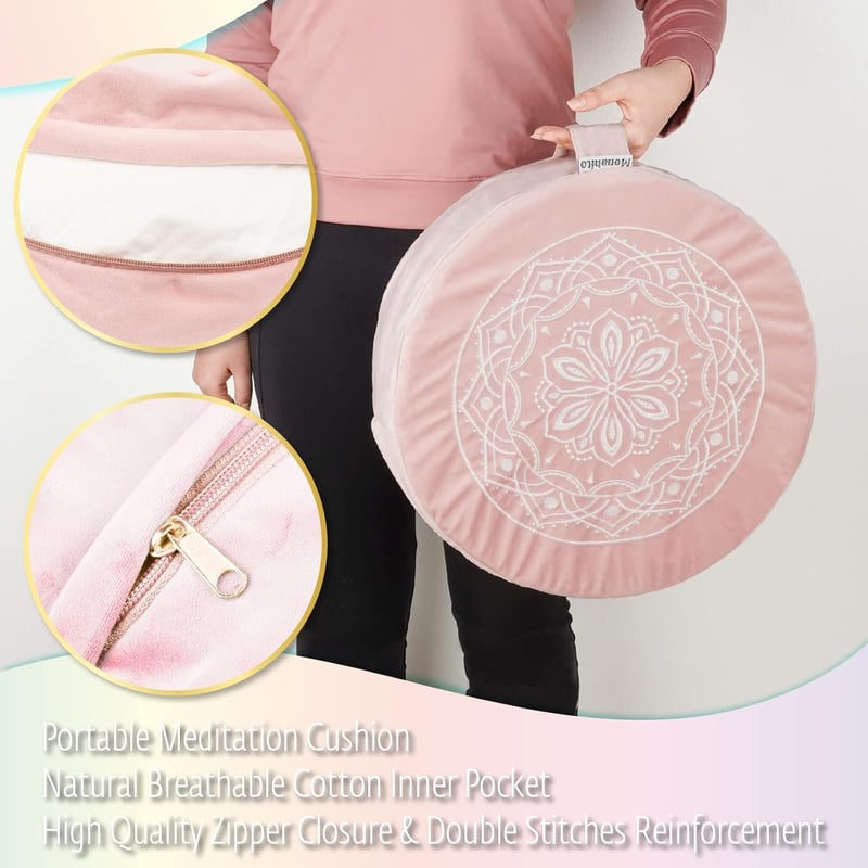 Hihealer Meditációs Párna Bársony Huzattal és Memory Foam-mal - Kényelmes Jóga Ülőpárna Hajdinahéj Töltettel, Narancs, 40x40x13 cm