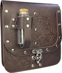 HiiFeuer Középkori Alkimista Műbőr Övtáska Parafa Varázsital Palackkal - Fantasy Varázsló Derékzsák 4 Zsebbel Halloween Jelmezhez (Barna) 1
