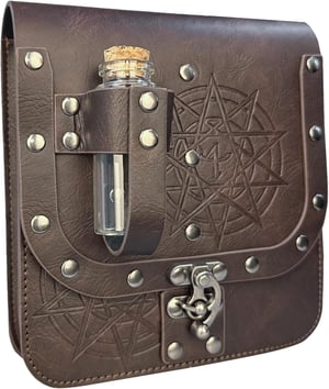 HiiFeuer Borsetă Medievală de Alchimist din Piele Ecologică cu Sticlă de Poțiune Magică din Plută - Sac de Talie Vrăjitor Fantastic cu 4 Buzunare pentru Costum de Halloween (Maro)
