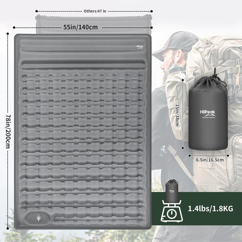 HiiPeak 2 személyes felfújható matrac 12 cm vastag 140x200 cm kempingmatrac beépített párnával