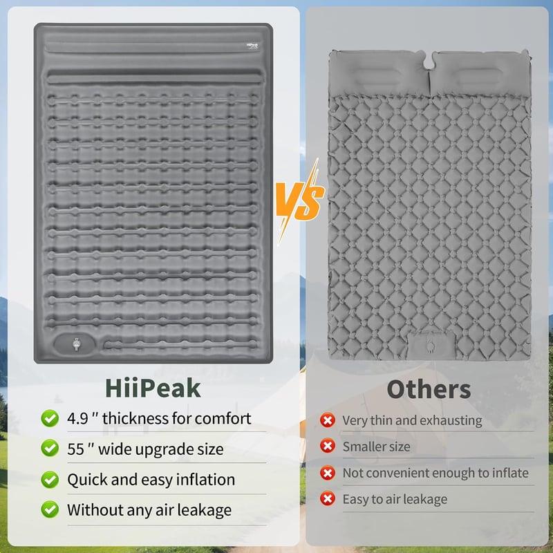 HiiPeak 2 személyes felfújható matrac 12 cm vastag 140x200 cm kempingmatrac beépített párnával